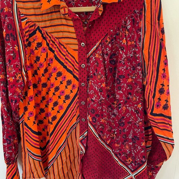 FREE PEOPLE Hazel Buttondown / Chili Pepper Combo. Size Xsmall NWT - Picture 4 of 12
